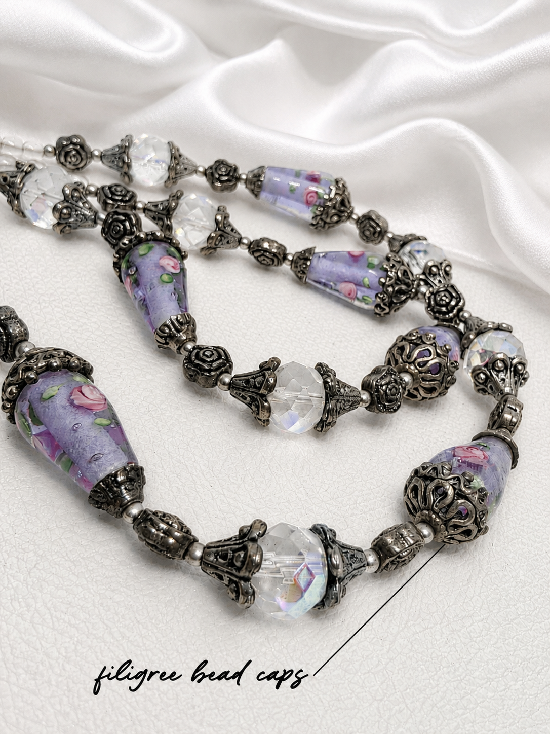 Lavender Rose Garden Lampwork Necklace