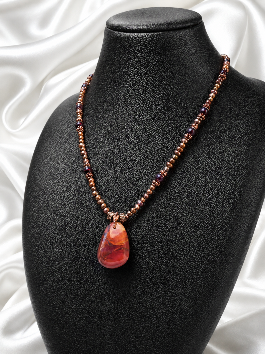 Bronze River Pearl & Red Jasper Necklace