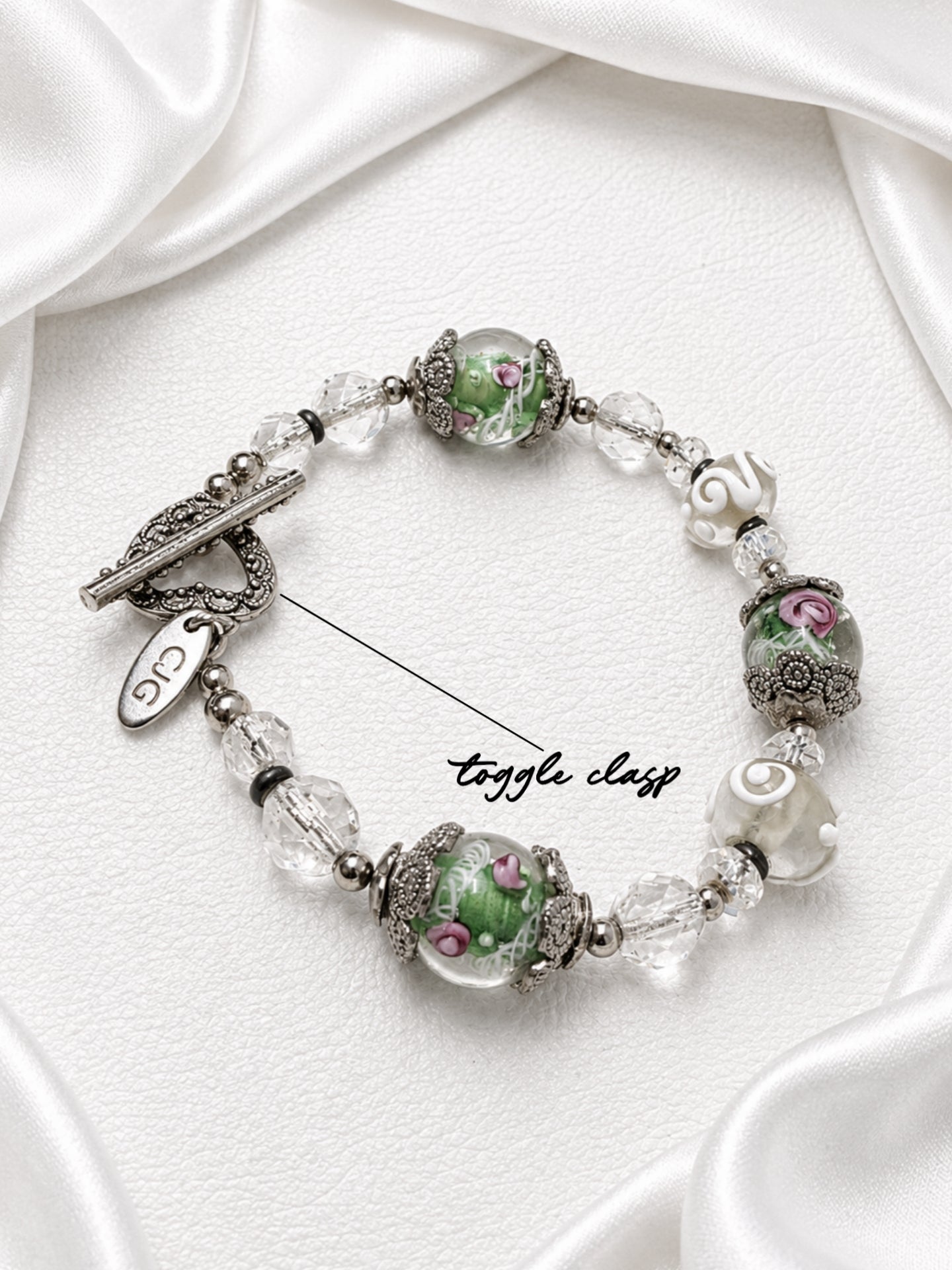 Garden Rose Lampwork Bracelet