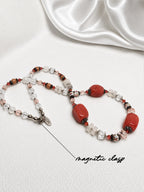 Red-Orange Chunky Coral & Floral Necklace