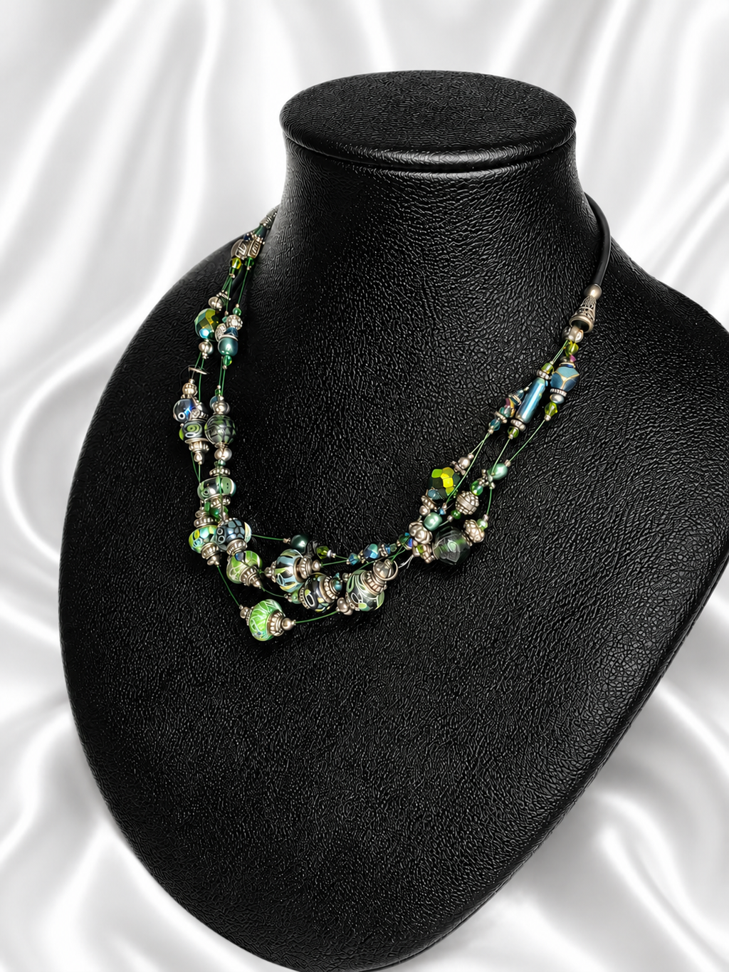 Emerald Floating Lampwork Glass Necklace