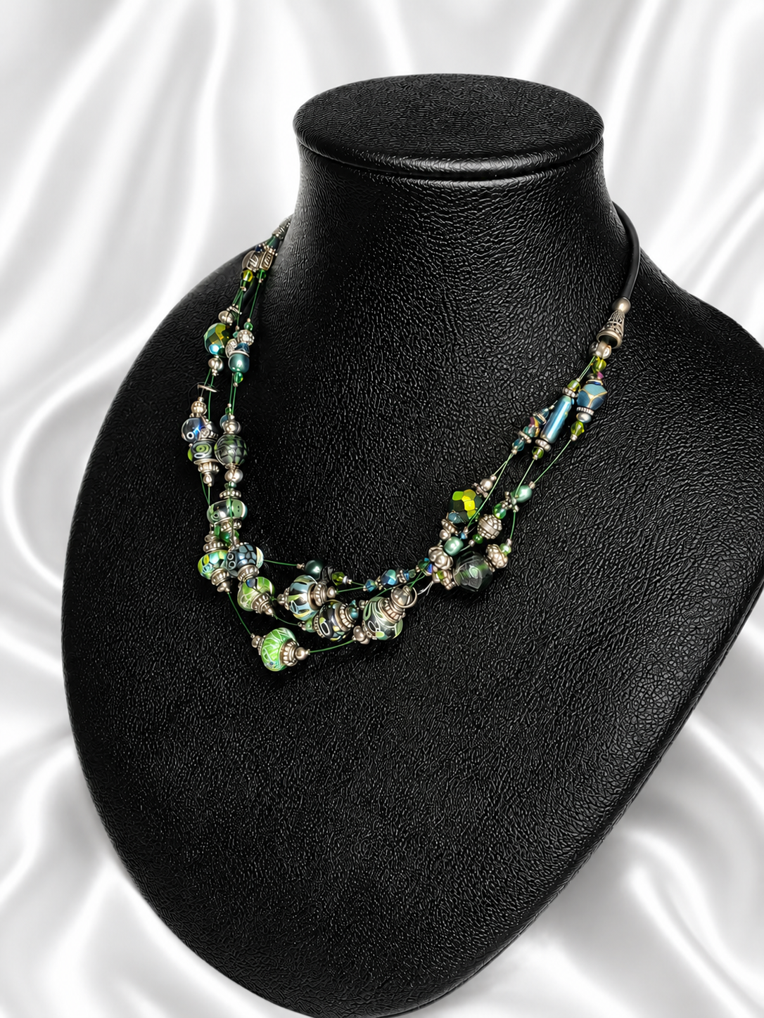 Emerald Floating Lampwork Glass Necklace