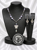 Lavender Butterfly Pandora Necklace & Crystal Earrings Set