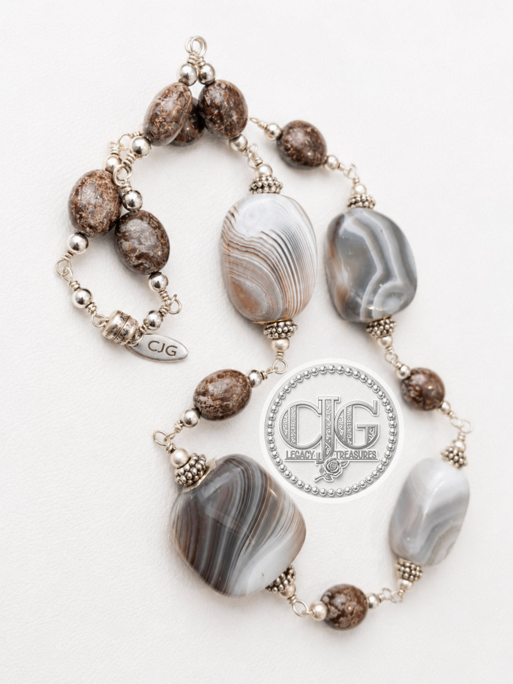 Grey & Brown Lace Agate Necklace