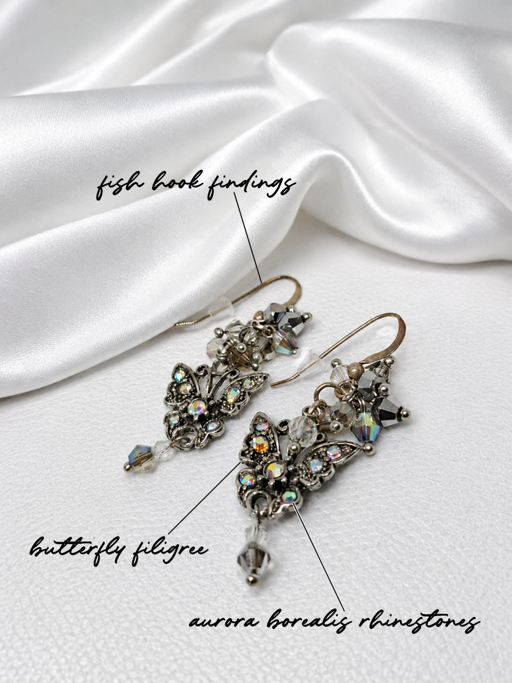 Iridescent Butterfly Crystal Cluster Earrings