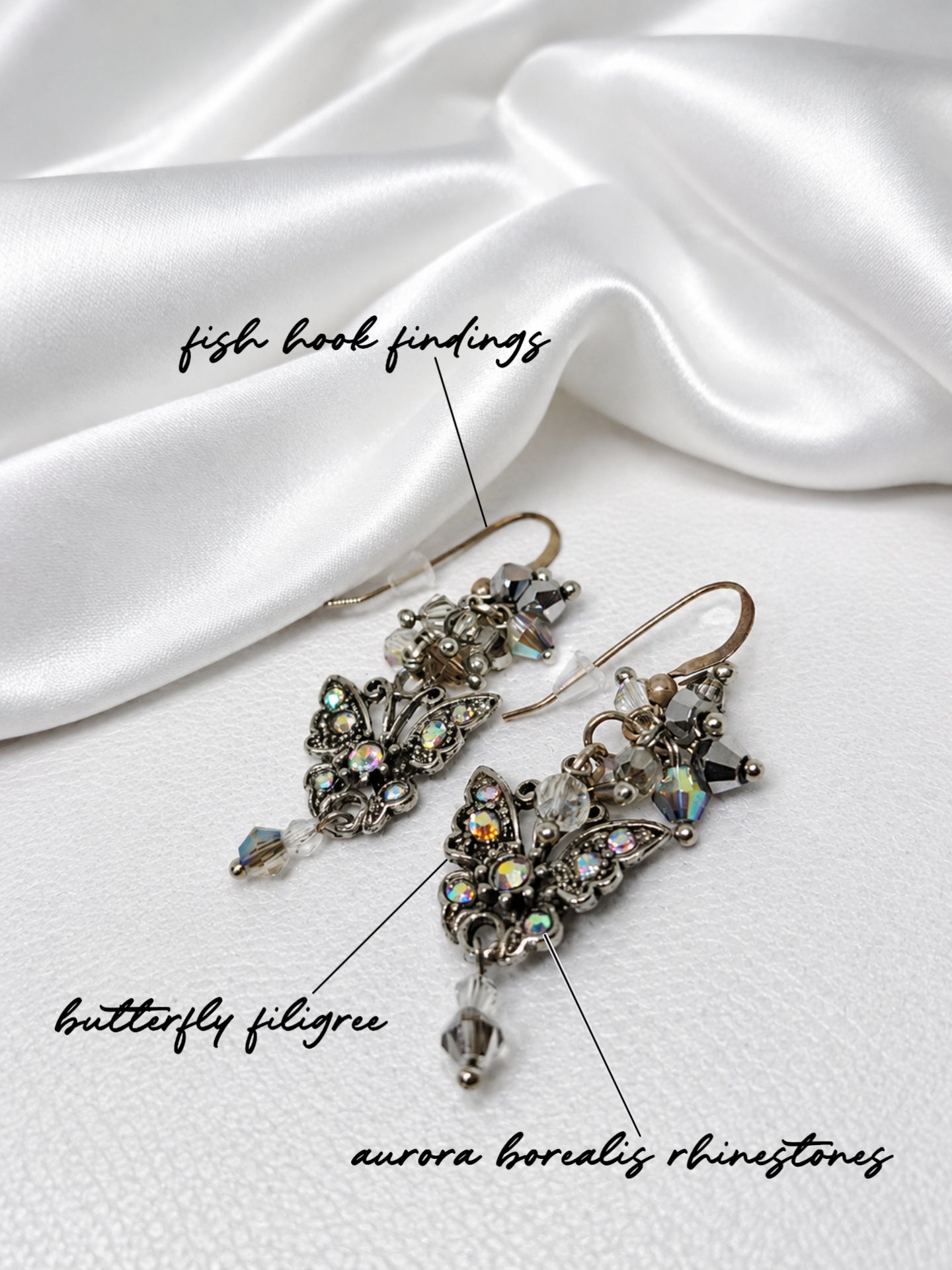 Iridescent Butterfly Crystal Cluster Earrings