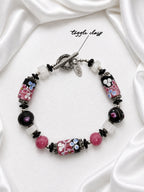 Pink & Black Floral Lampwork Bracelet