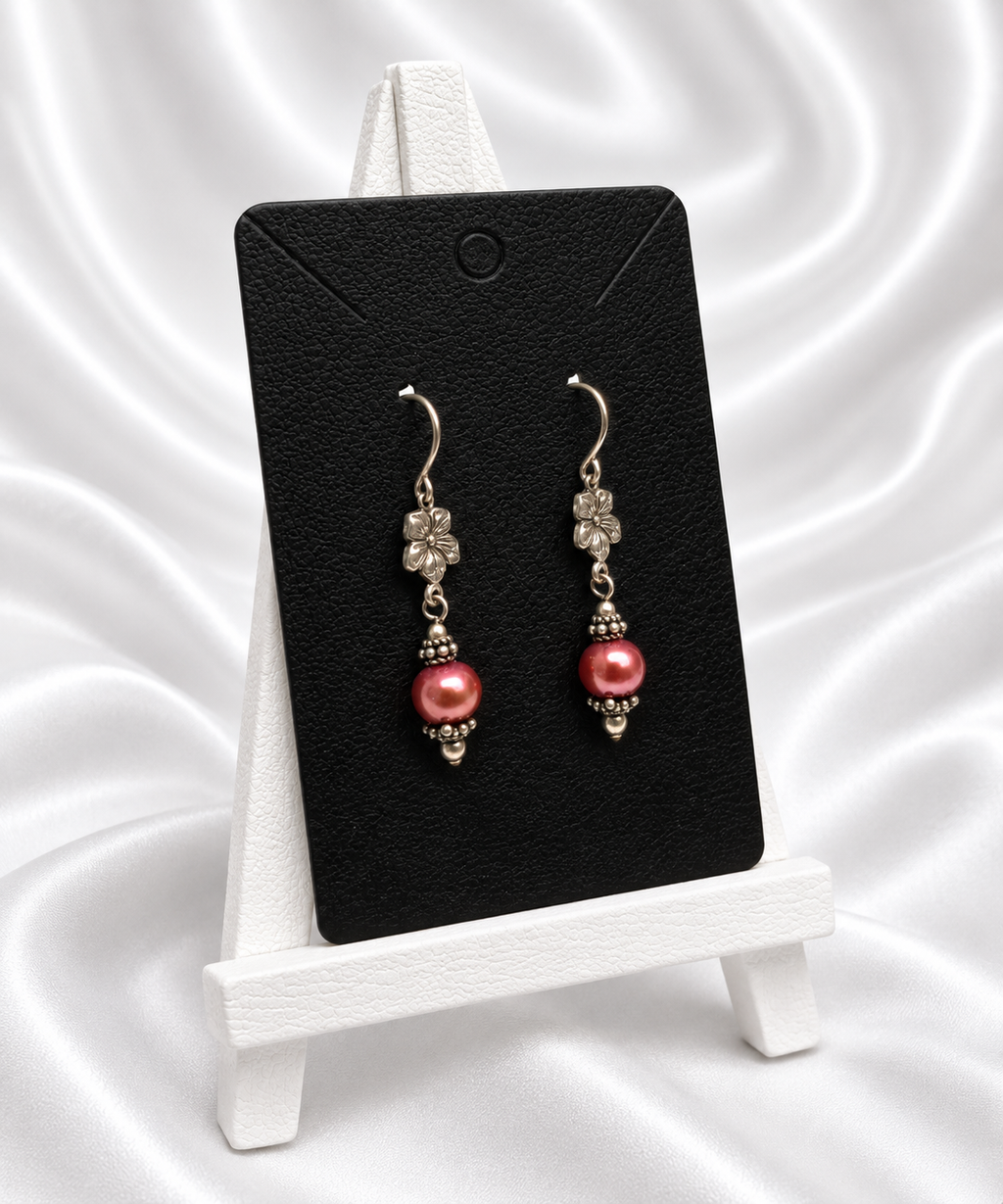 Rose Pearl & Silver Floral Earrings