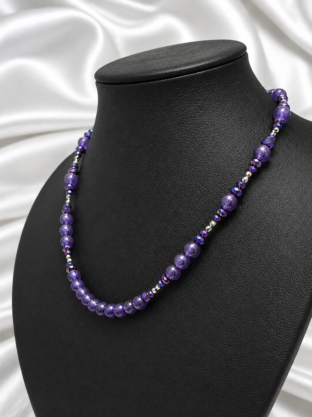 Amethyst & Iridescent Beaded Necklace