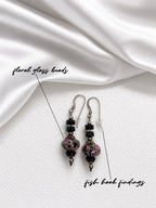 Black-Pink Crystal & Floral Earrings