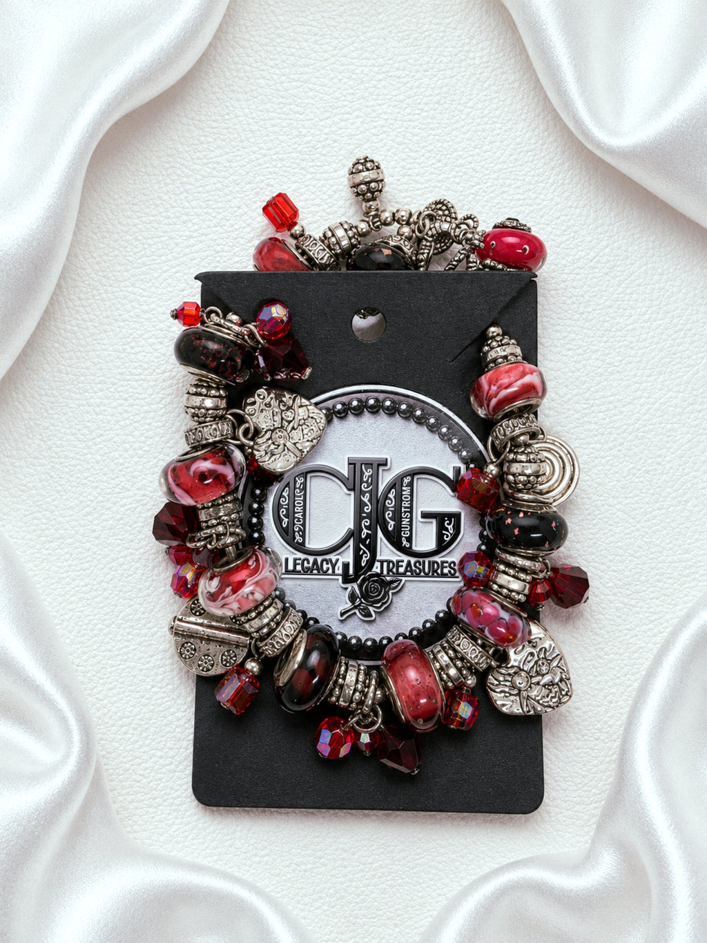 Crimson Trollbead & Crystal Charm Bracelet