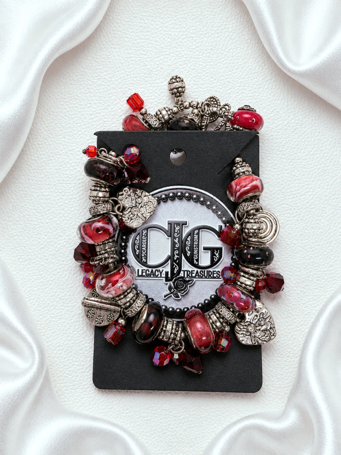 Crimson Trollbead & Crystal Charm Bracelet