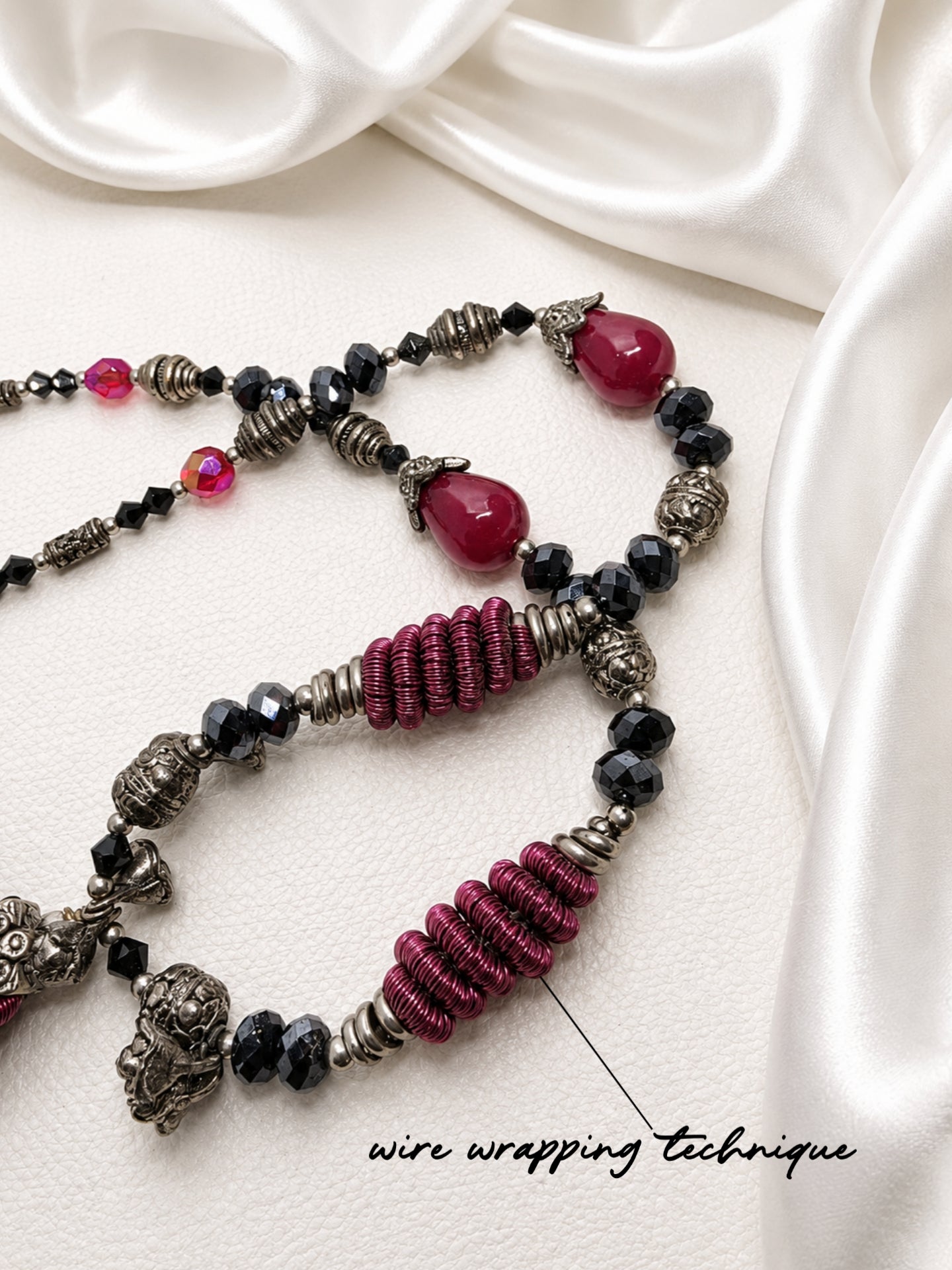 Wine Red Wire Wrap & Lava Rock Necklace