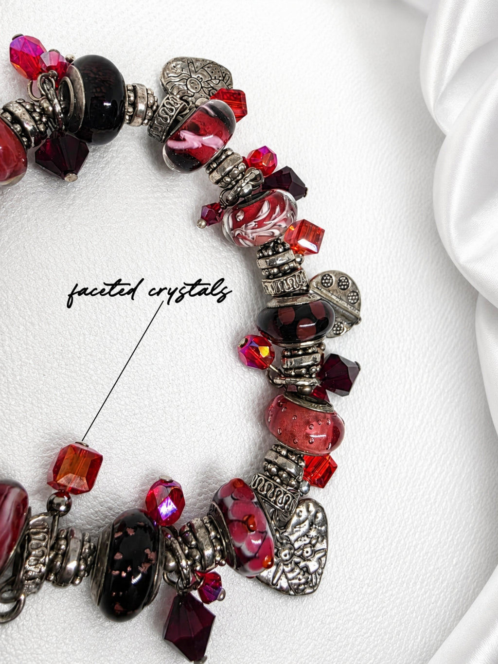 Crimson Trollbead & Crystal Charm Bracelet