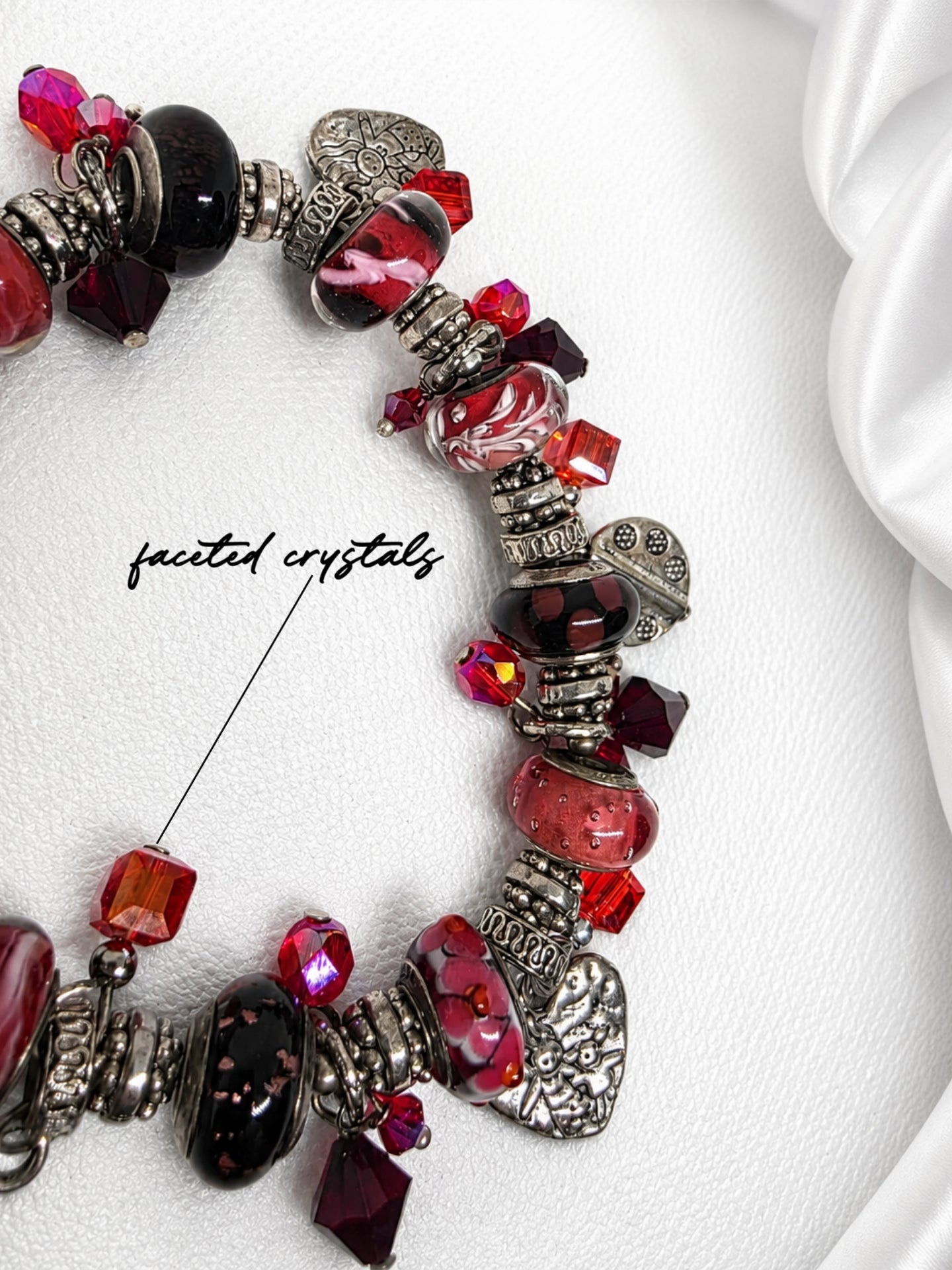Crimson Trollbead & Crystal Charm Bracelet