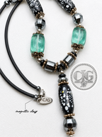 Snowflake Obsidian Barrel Pendant Necklace