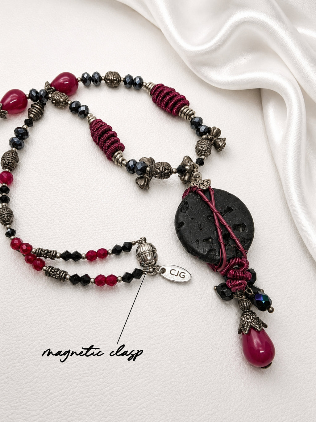 Wine Red Wire Wrap & Lava Rock Necklace