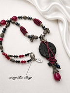 Wine Red Wire Wrap & Lava Rock Necklace