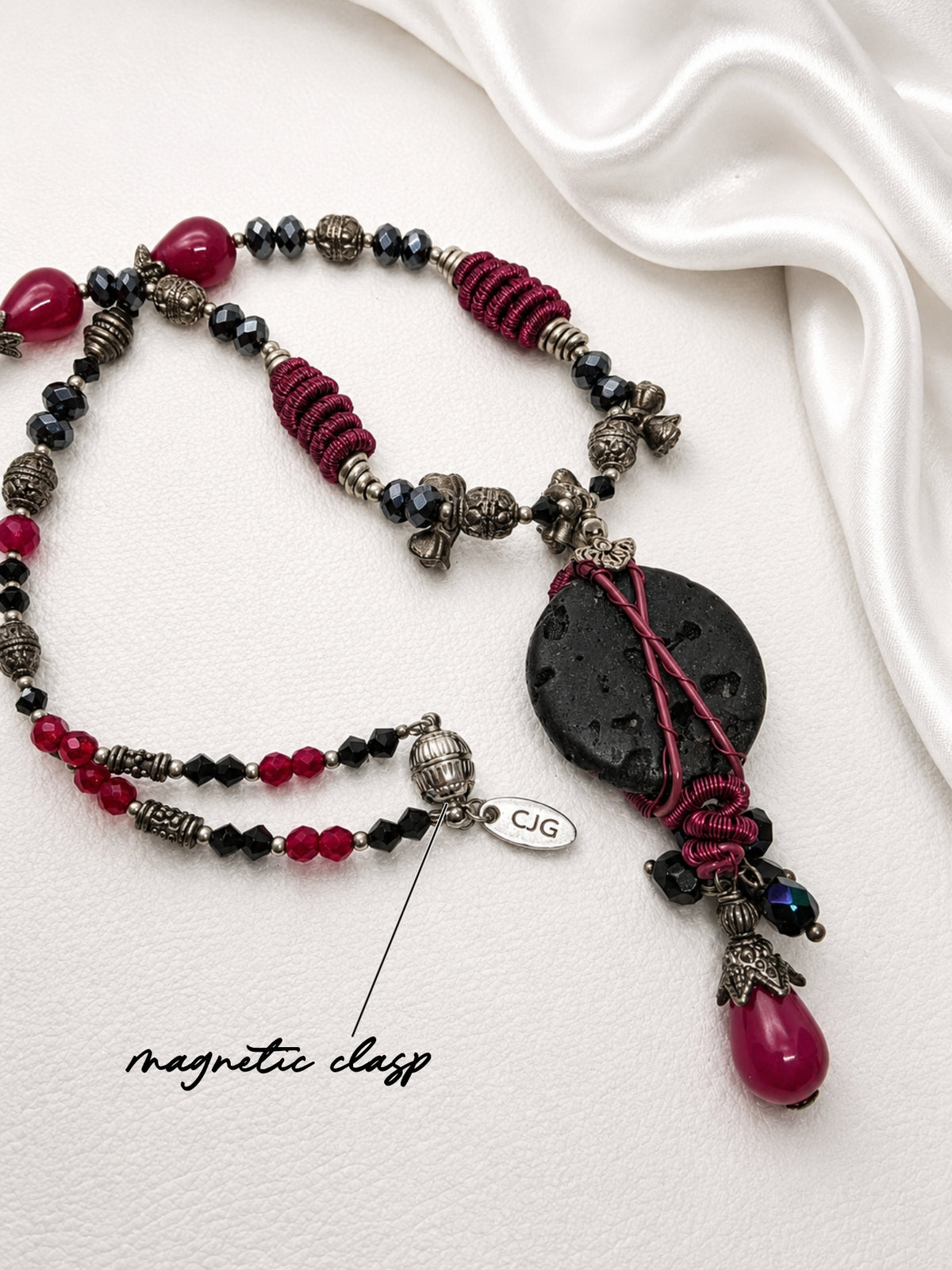 Wine Red Wire Wrap & Lava Rock Necklace