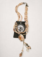 Coral Multi-Strand Pearl & Crystal Seashell Pendant Necklace