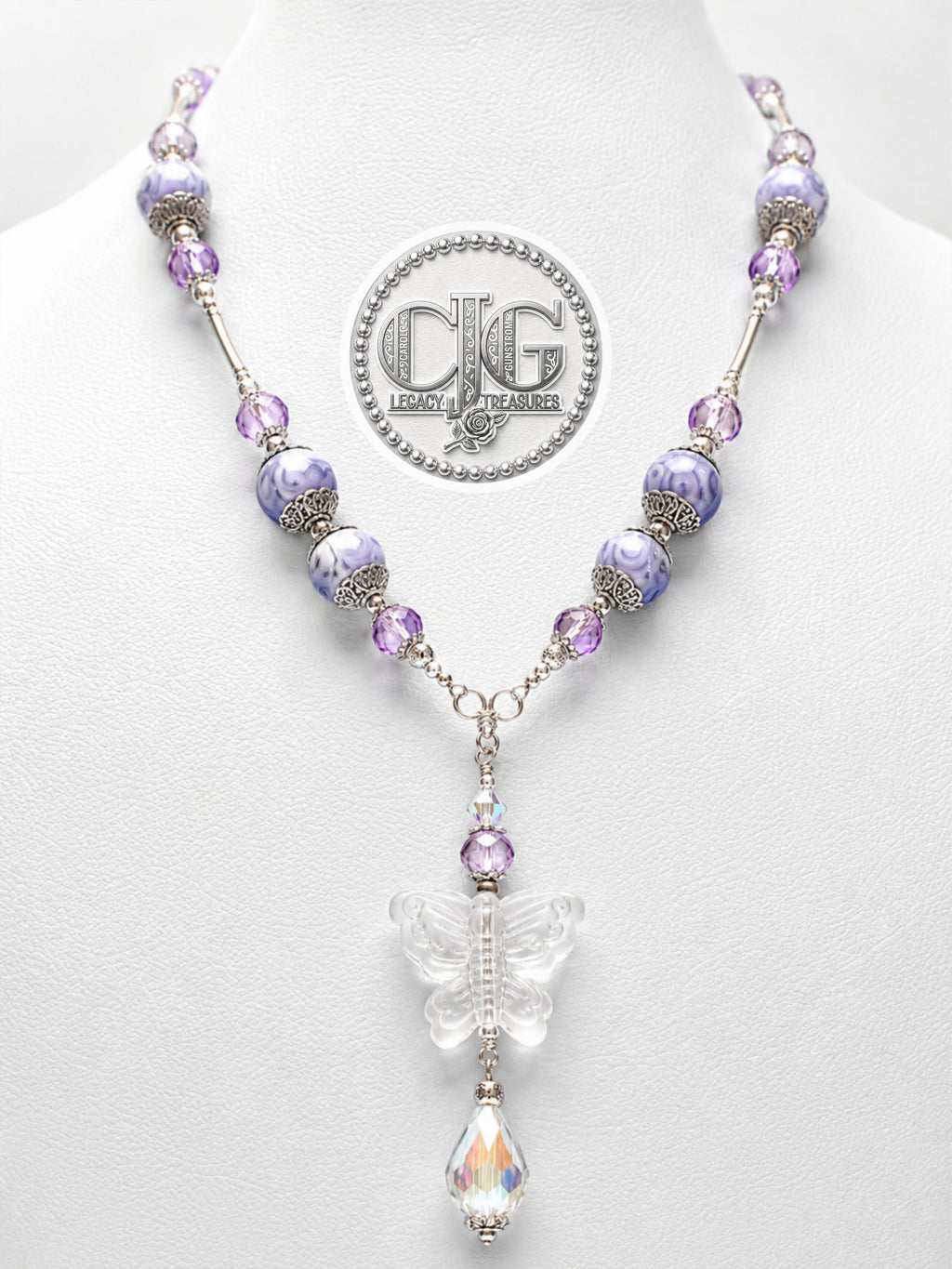 Lavender Y-Drop Pandora Beaded Butterfly Necklace