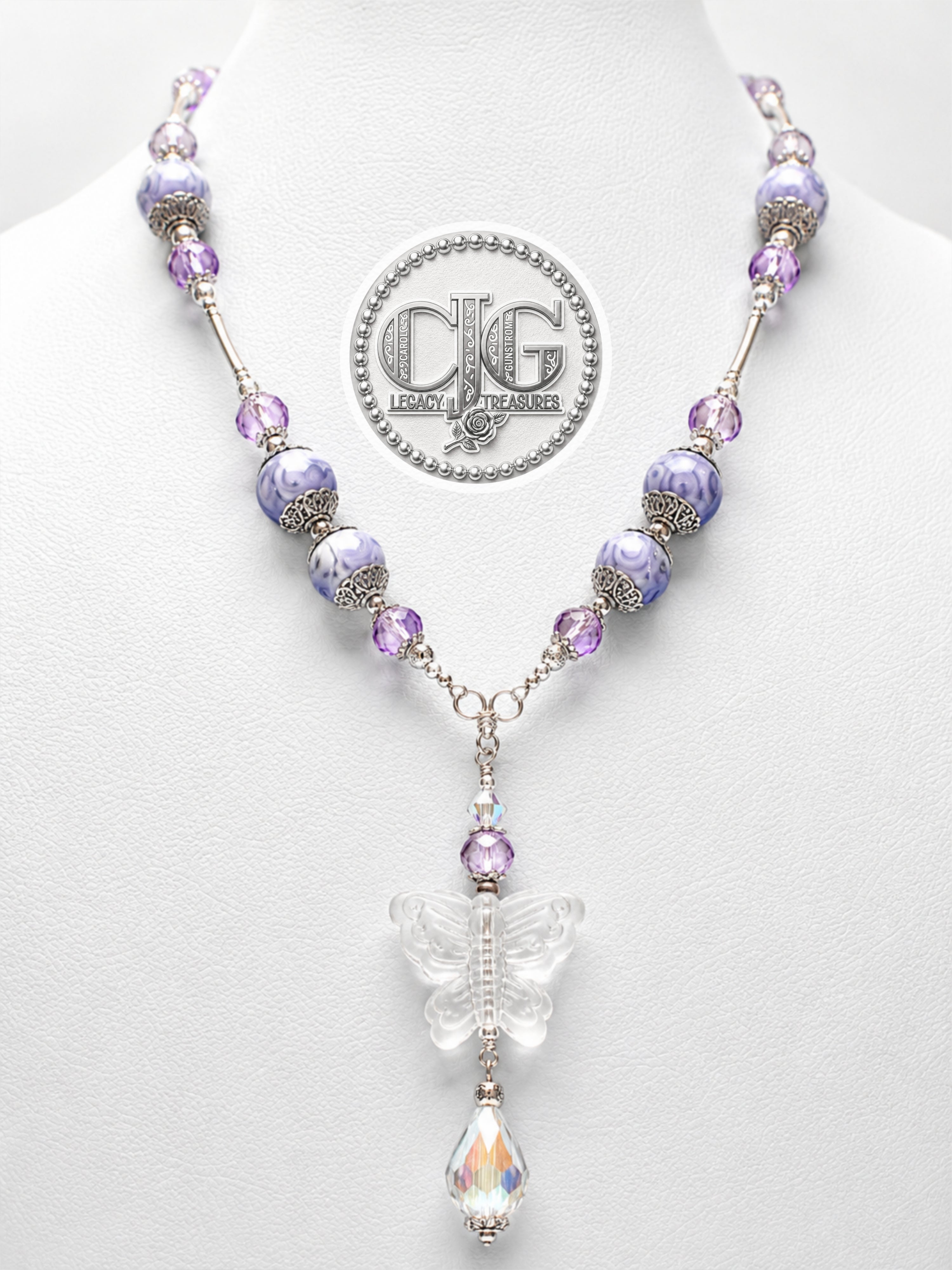 Lavender Y-Drop Pandora Beaded Butterfly Necklace