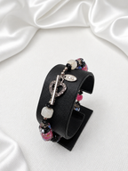 Pink & Black Floral Lampwork Bracelet