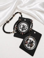 Black-Pink Crystal & Floral Necklace & Earrings Set