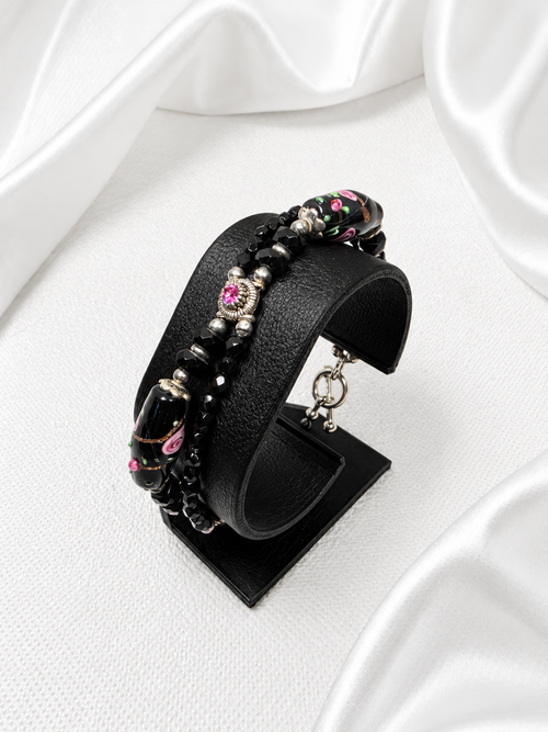 Black-Pink Rose Garden Bracelet