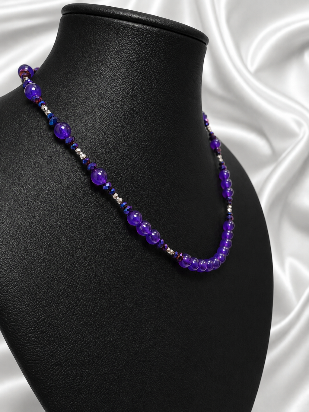Amethyst & Iridescent Beaded Necklace