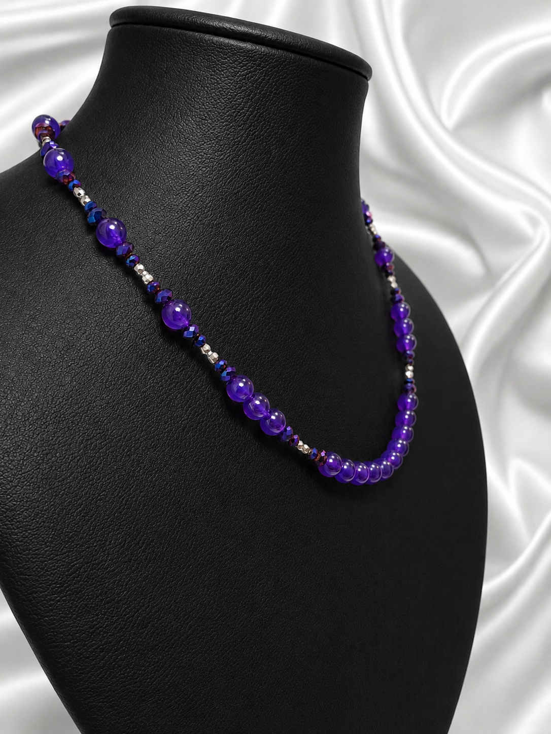 Amethyst & Iridescent Beaded Necklace