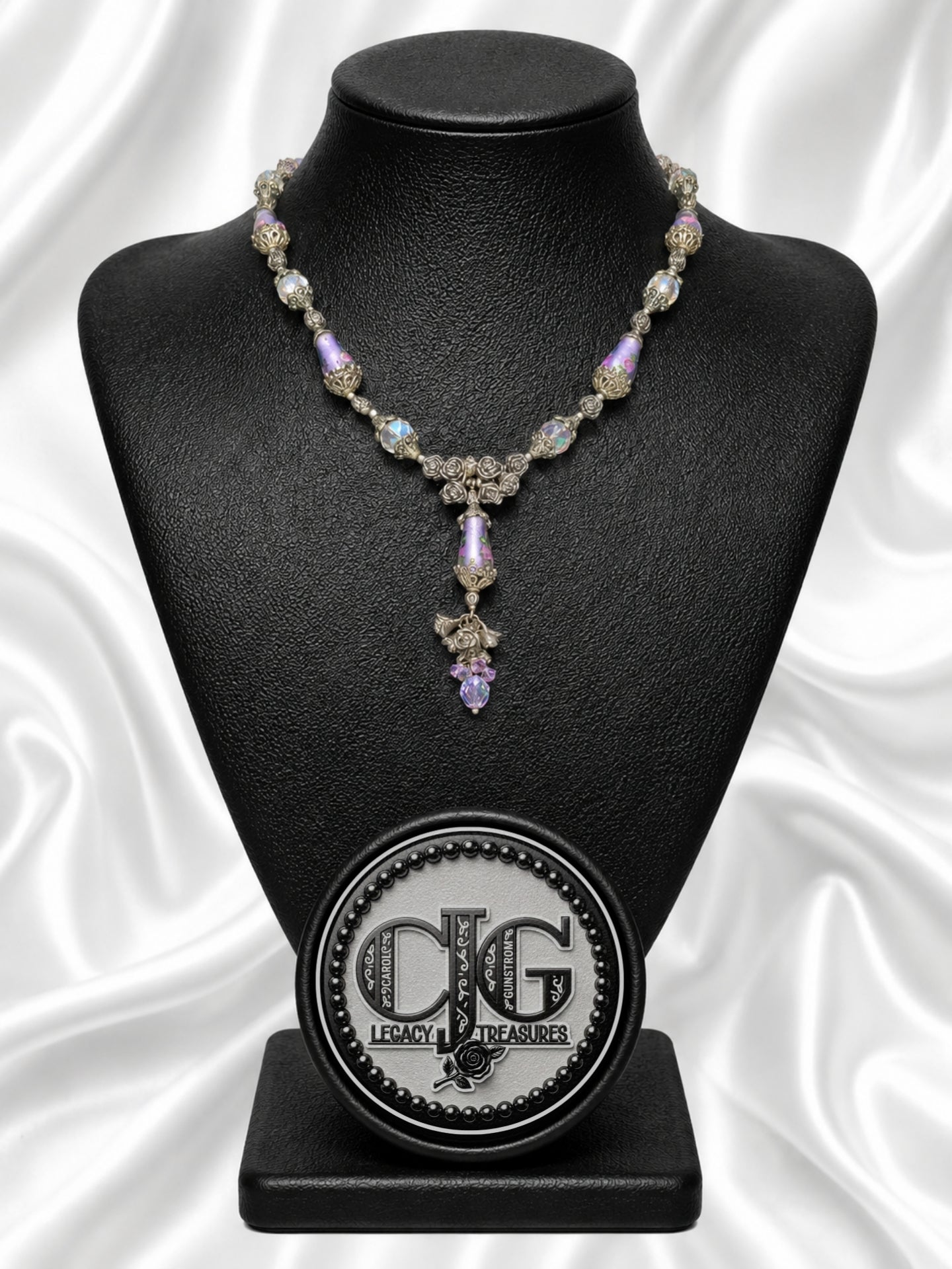 Lavender Rose Garden Lampwork Necklace