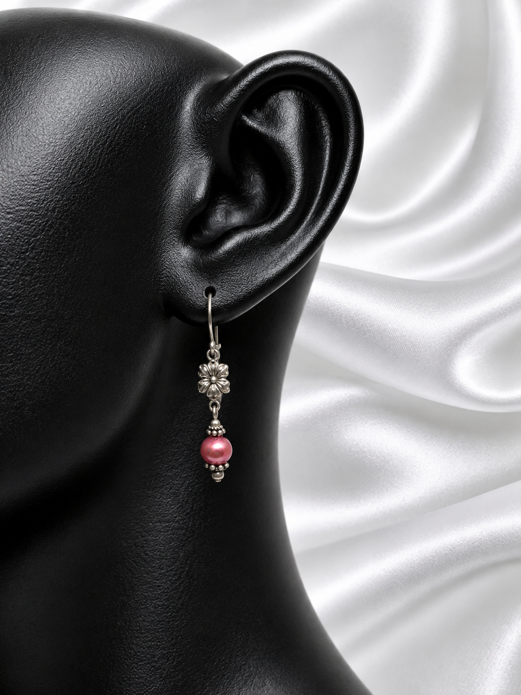 Rose Pearl & Silver Floral Earrings
