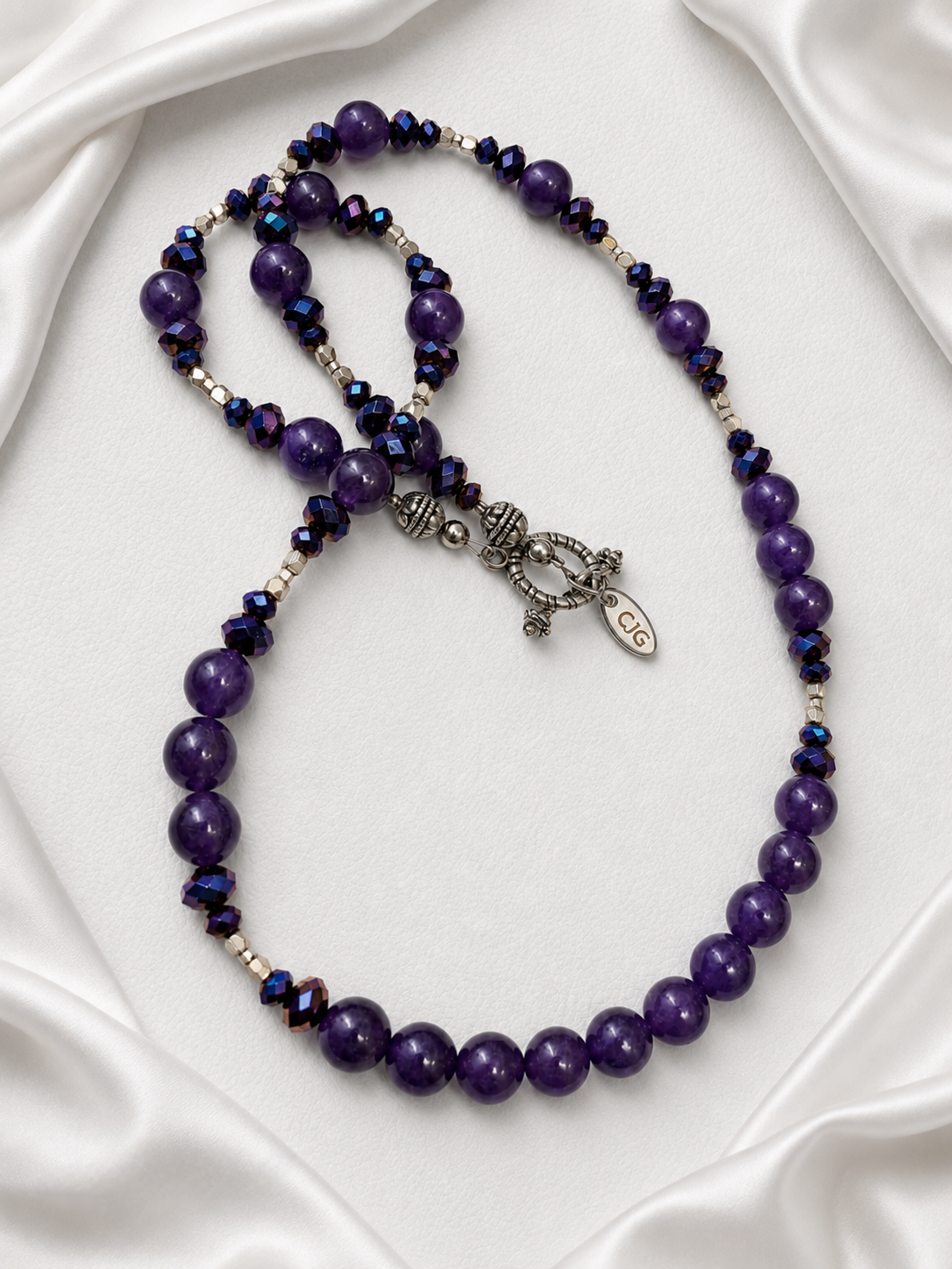 Amethyst & Iridescent Beaded Necklace