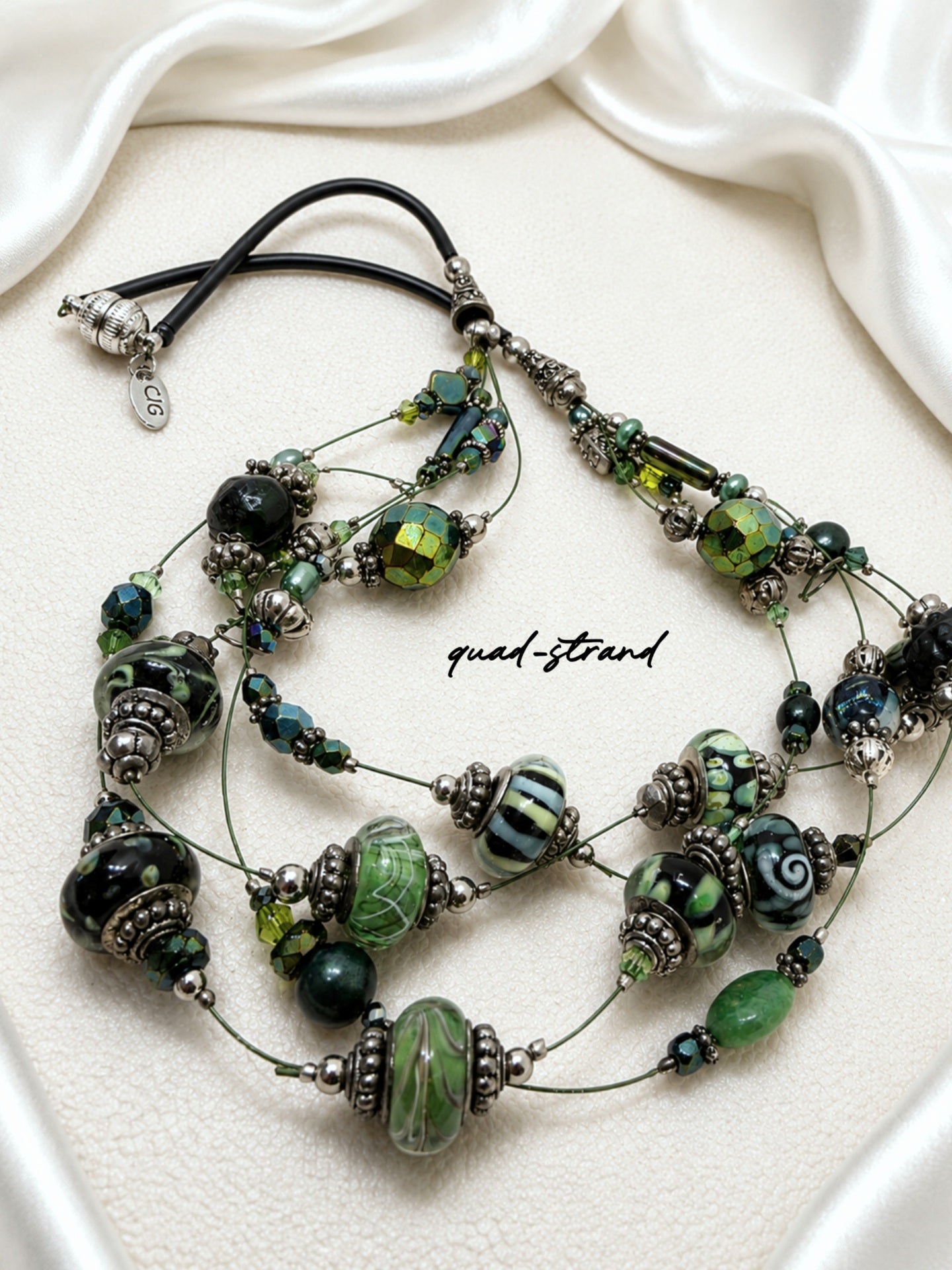 Emerald Floating Lampwork Glass Necklace