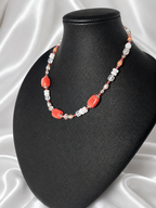 Red-Orange Chunky Coral & Floral Necklace
