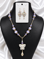 Lavender Butterfly Pandora Necklace & Crystal Earrings Set