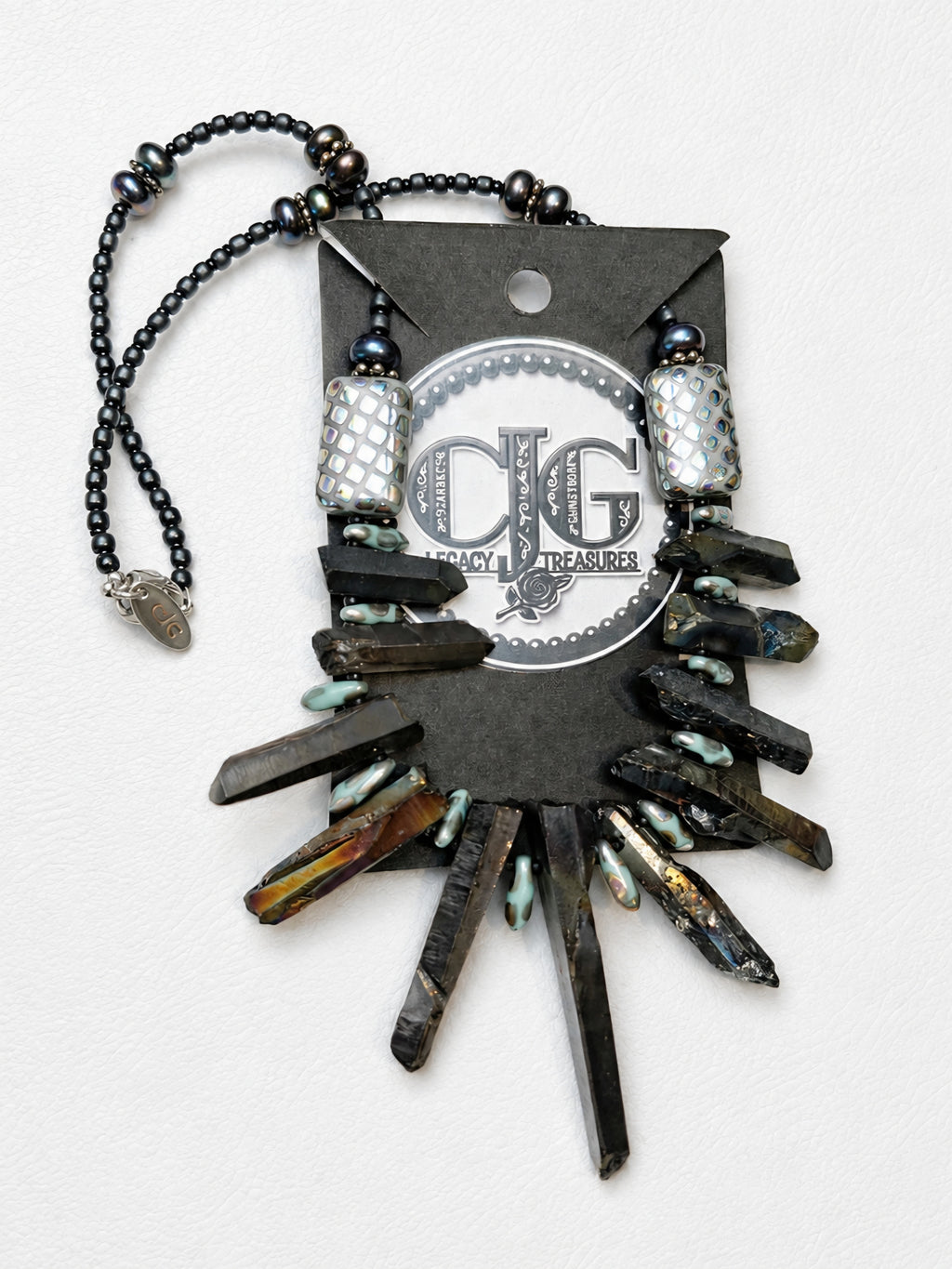 Iridescent Spiked Aura Quartz & Beaded Necklace