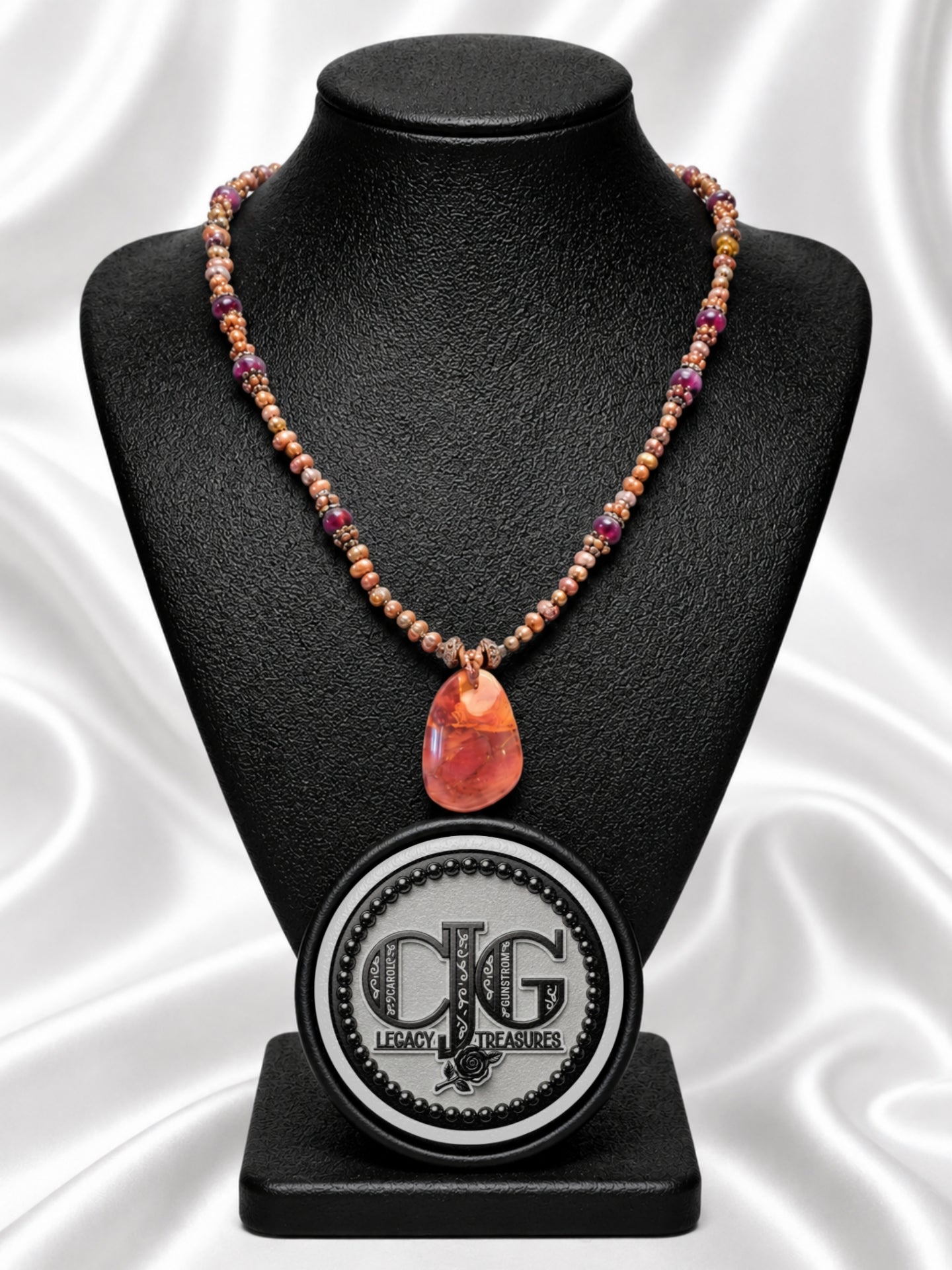 Bronze River Pearl & Red Jasper Necklace