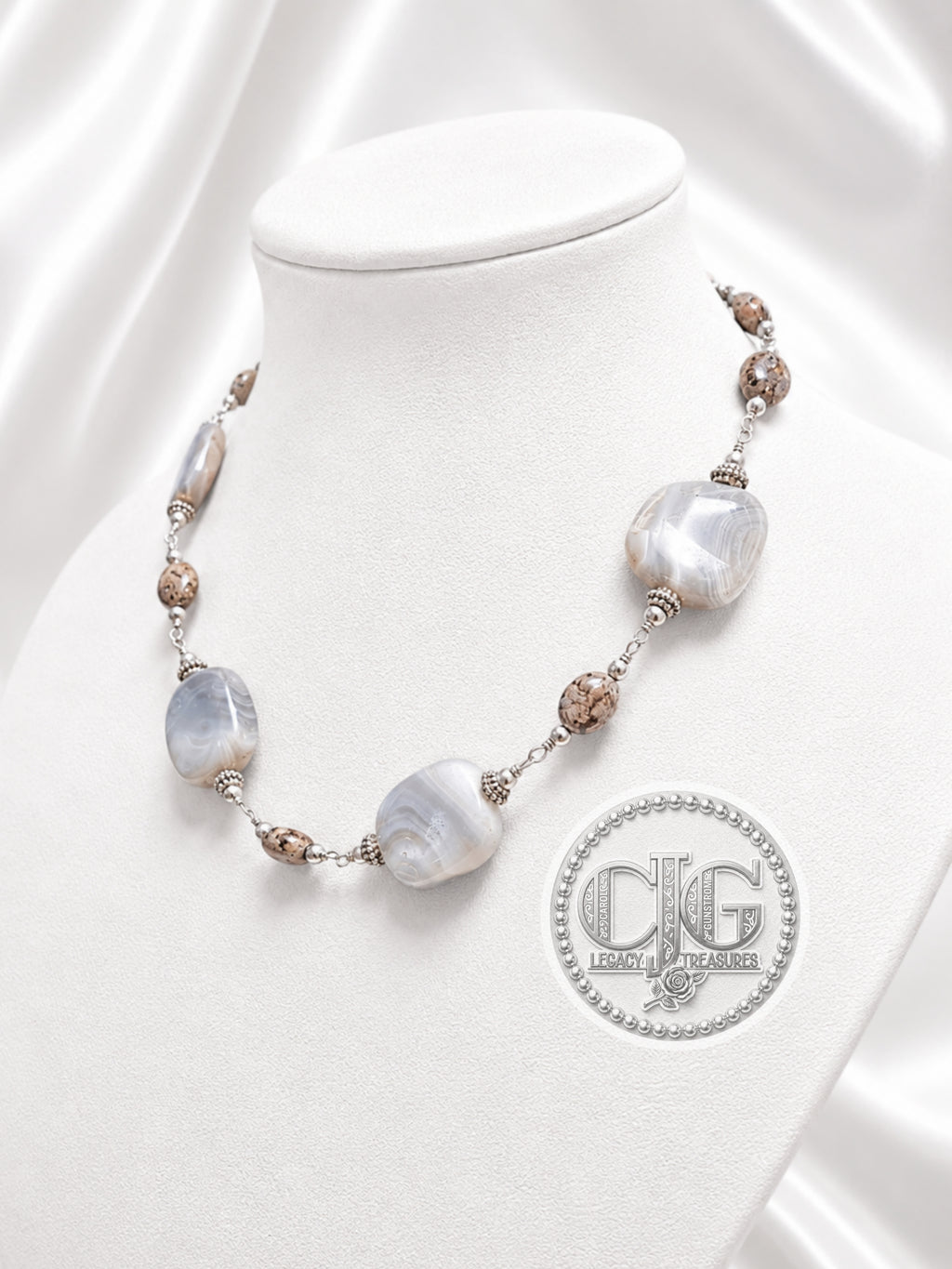 Grey & Brown Lace Agate Necklace