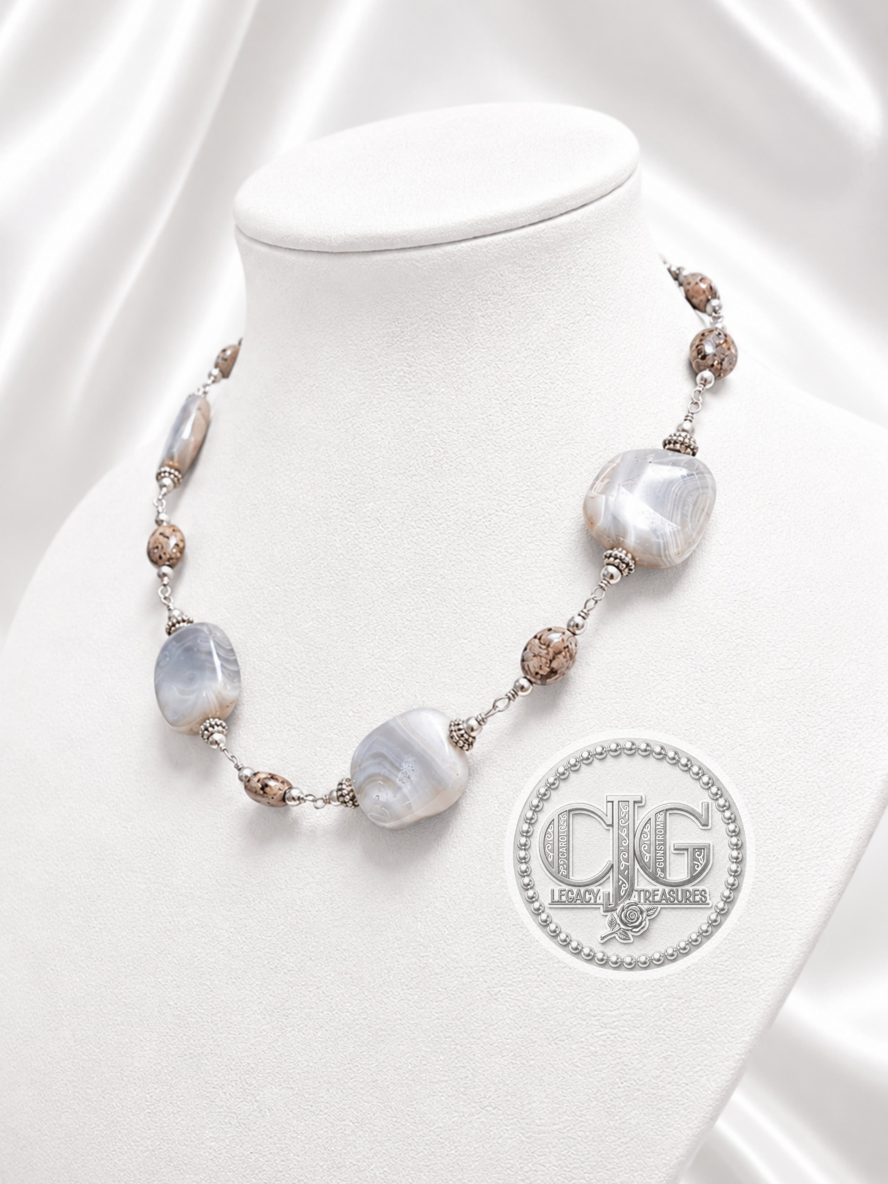 Grey & Brown Lace Agate Necklace