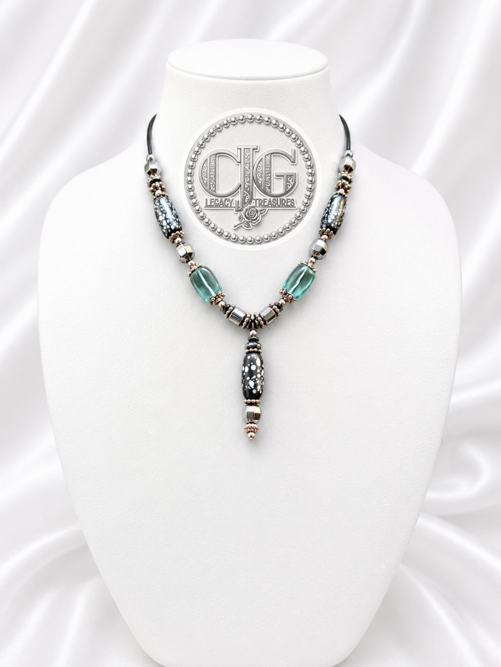 Snowflake Obsidian Barrel Pendant Necklace