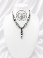 Snowflake Obsidian Barrel Pendant Necklace