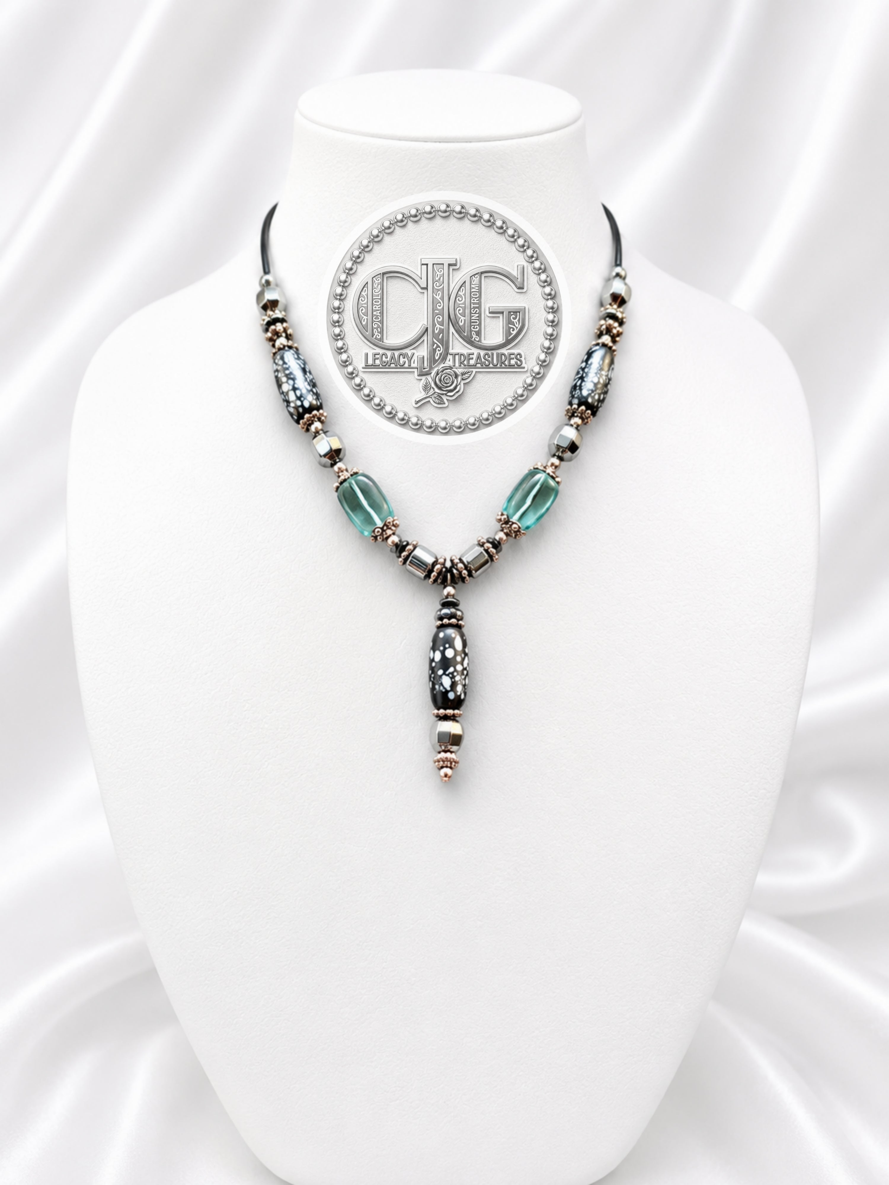 Snowflake Obsidian Barrel Pendant Necklace