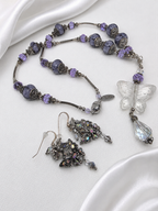 Lavender Butterfly Pandora Necklace & Crystal Earrings Set