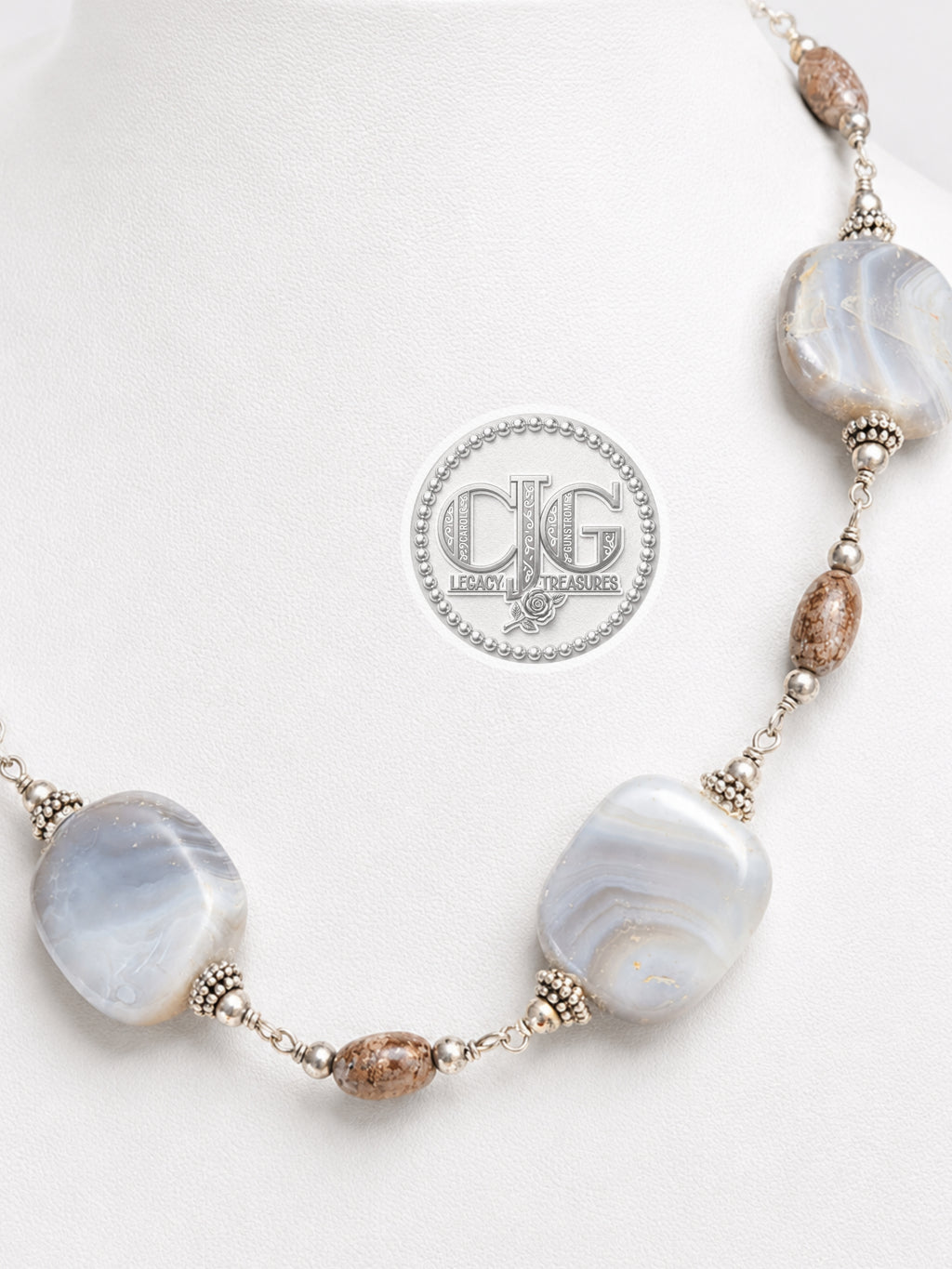 Grey & Brown Lace Agate Necklace