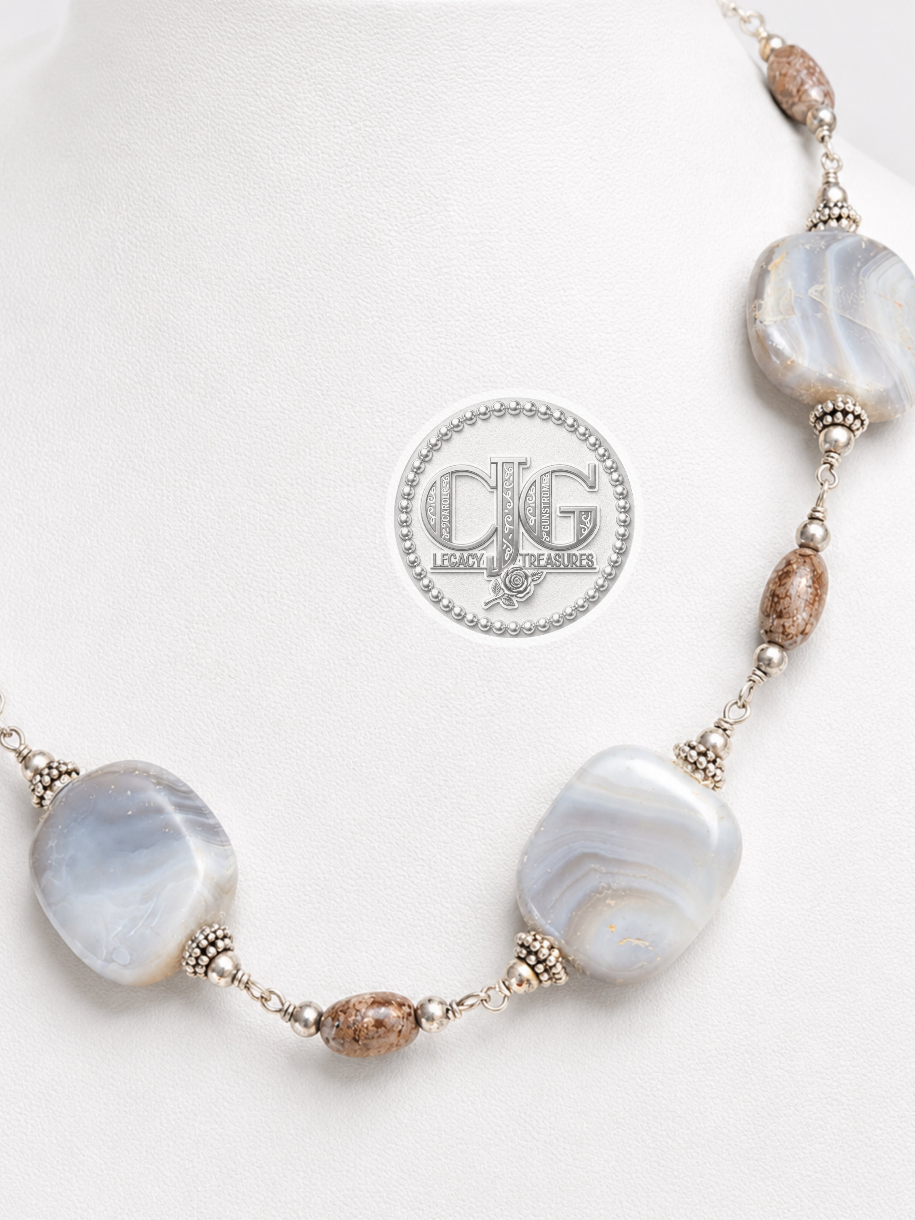 Grey & Brown Lace Agate Necklace