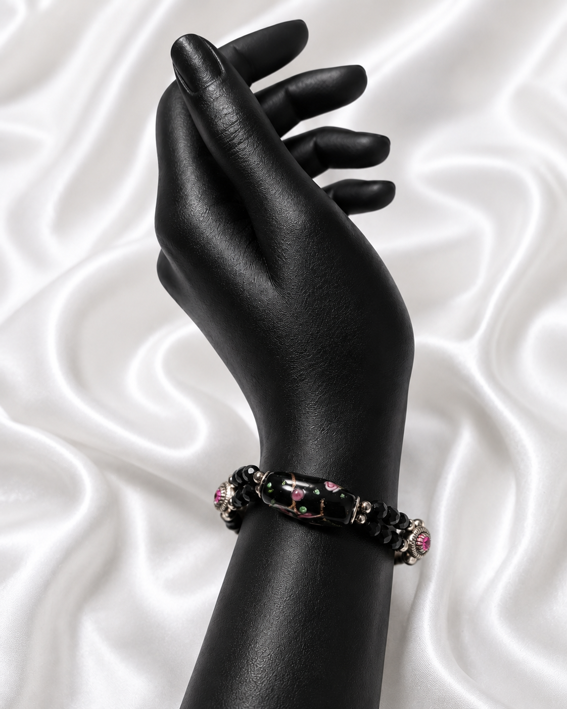 Black-Pink Rose Garden Bracelet