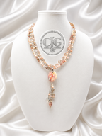 Coral Multi-Strand Pearl & Crystal Seashell Pendant Necklace