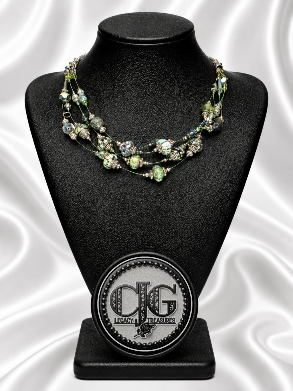 Emerald Floating Lampwork Glass Necklace